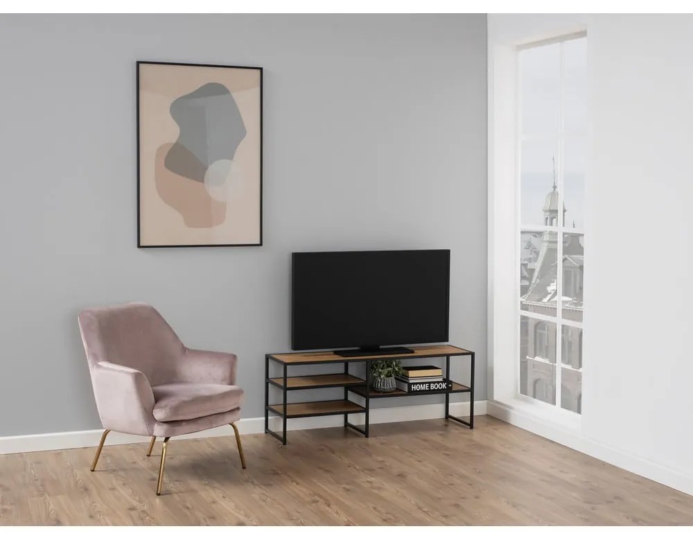 TV stolík v dekore duba v čierno-prírodnej farbe 120x46 cm Seaford – Actona