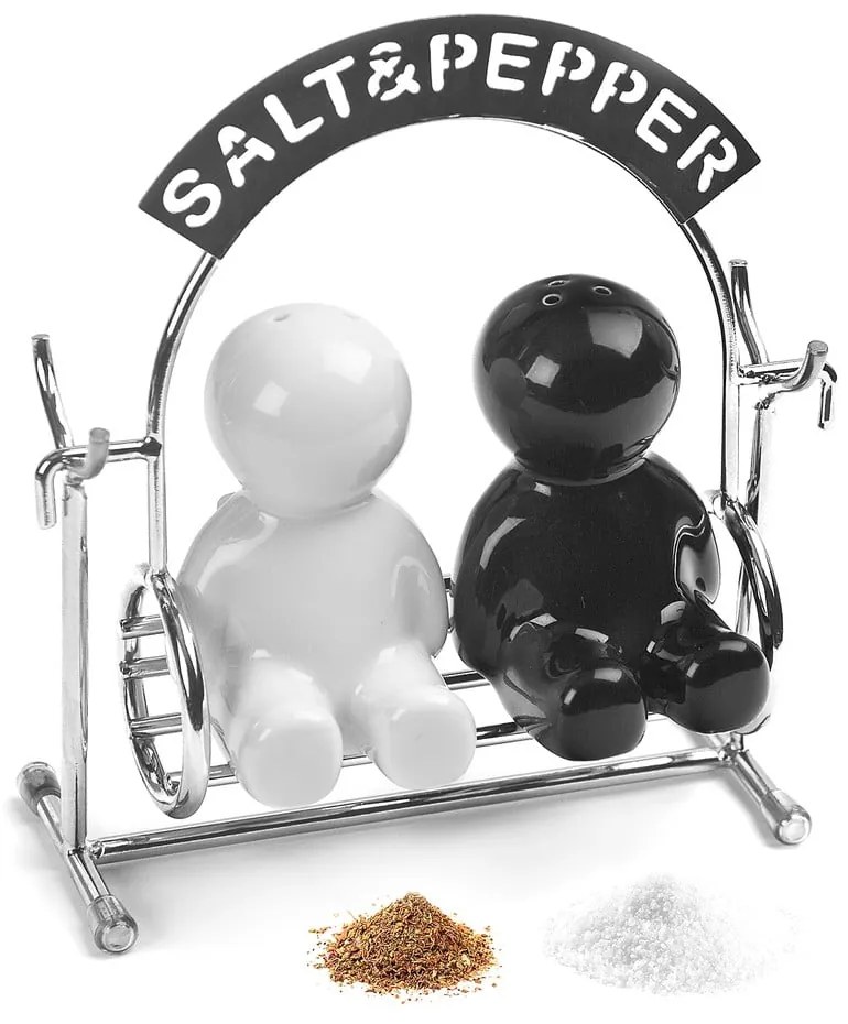 Soľnička a korenička so stojanom Salt &amp; Pepper – Balvi