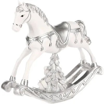 Hojdací koník polyresin 14 x 4 x 13 cm bielo-strieborný