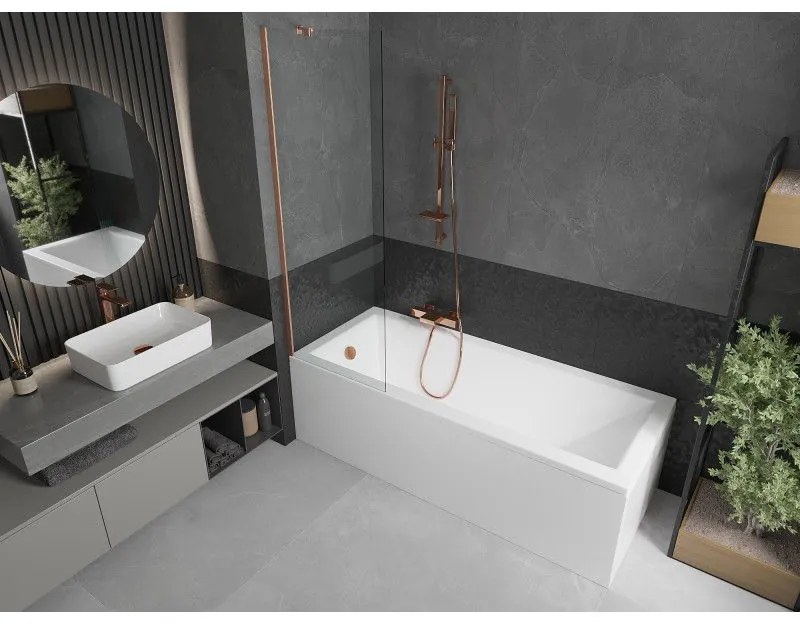 Mexen Next, 1-krídlová vaňová zástena 60 x 150 cm, 6mm číre sklo, medená matná, 895-060-000-00-00-65