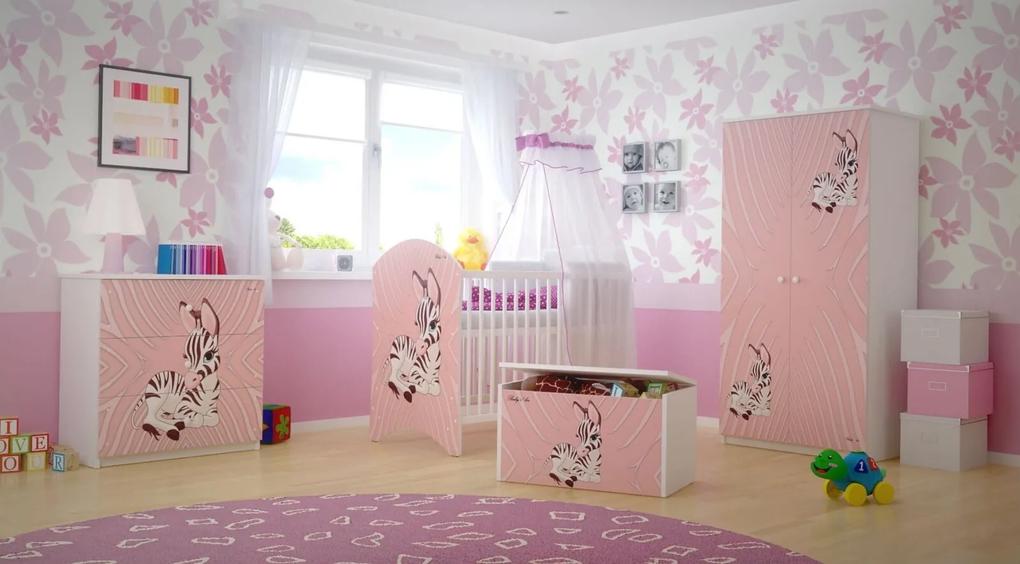 Raj posteli Štandardná detská postieľka "ružová zebra" biela