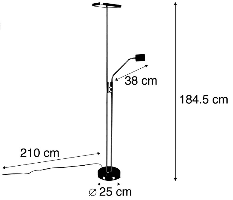 Moderná stojaca lampa čierna vrátane LED a stmievača s lampou na čítanie - Jazzy