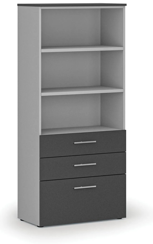 Kancelárska skriňa s kombinovanými zásuvkami PRIMO GRAY, 800 x 420 x 1781 mm, sivá/grafit