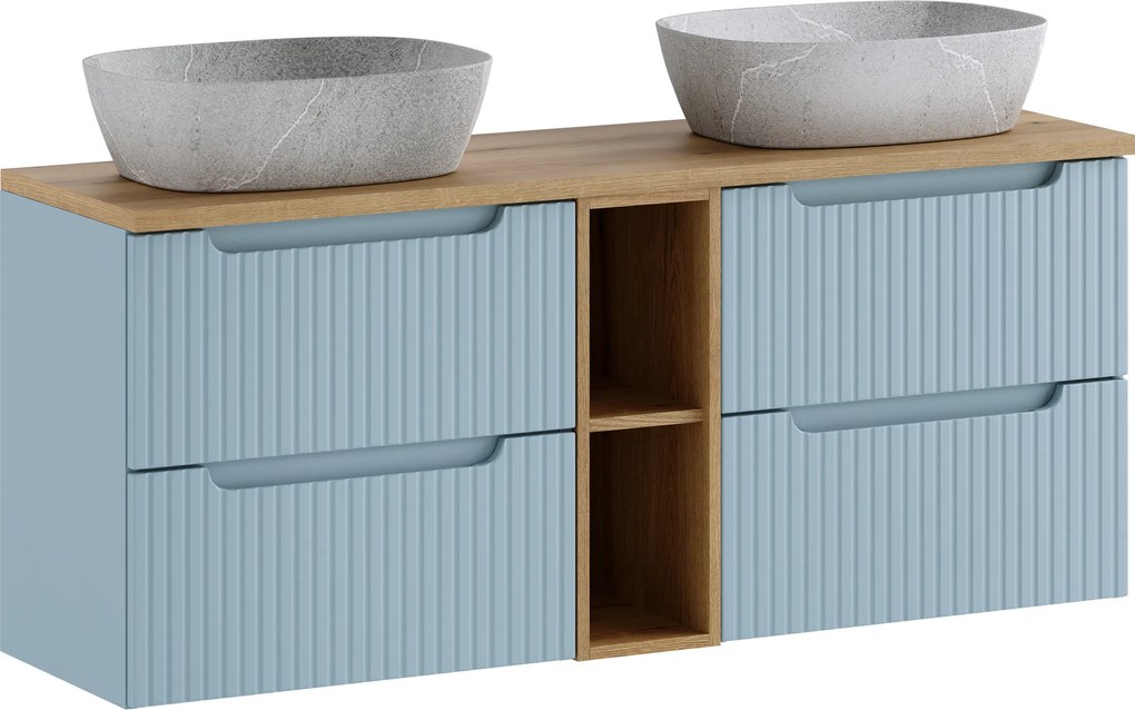 Comad Kúpeľňová skrinka s doskovými umývadlami set Nova Denim 140 denim/dub coast evoke