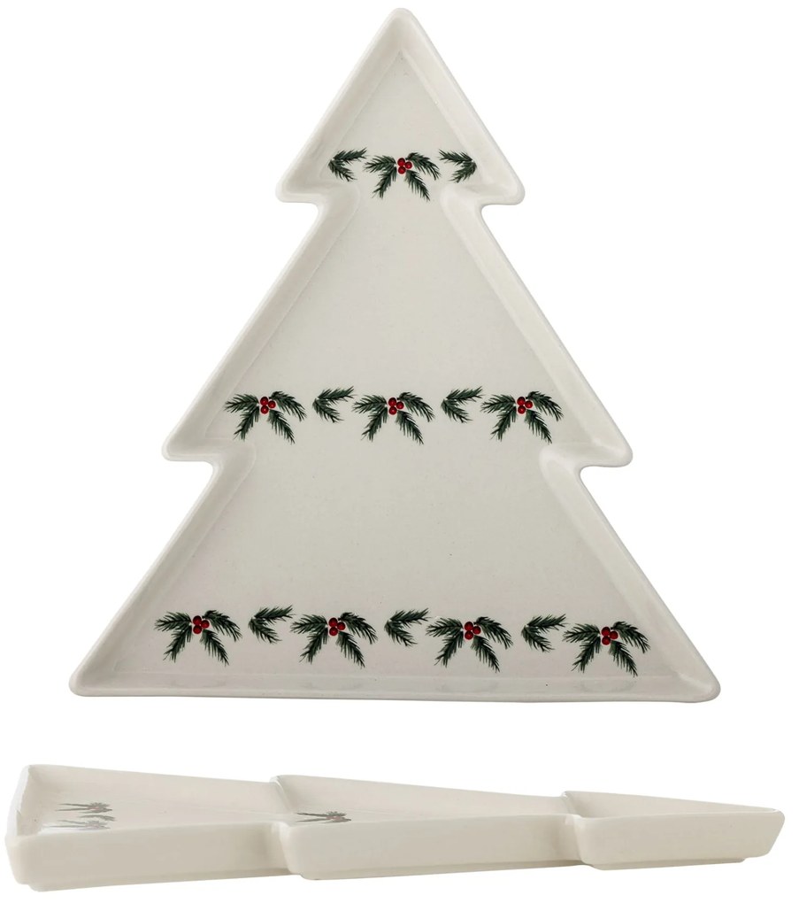 Bloomingville Krémový servírovací tanier s vianočným motívom z kameniny Berry