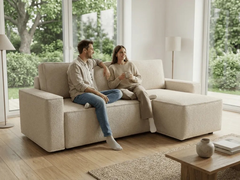 Rozkladacia obojstranná sedacia súprava do L SMART BOUCLE 232x143 cm, krémová