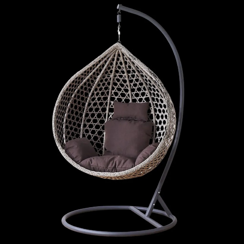 Garden Line ZÁVESNÁ STOLIČKA VEĽKOSŤ L ŠEDÁ, ŠEDÝ VANKÚŠ, TMAVOSEDÝ RÁM