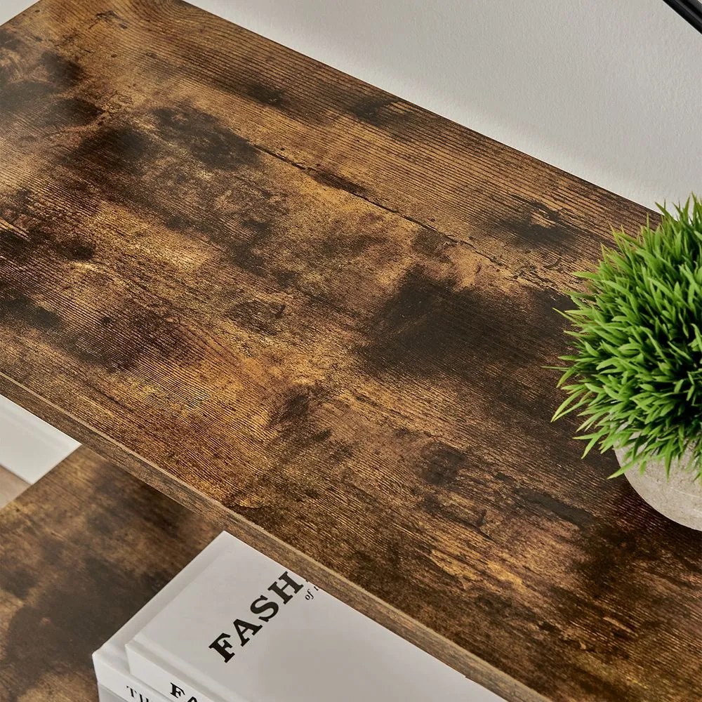 Rebríková polica, 4-úrovňový regál, bambusový rám, rustikálna hnedá