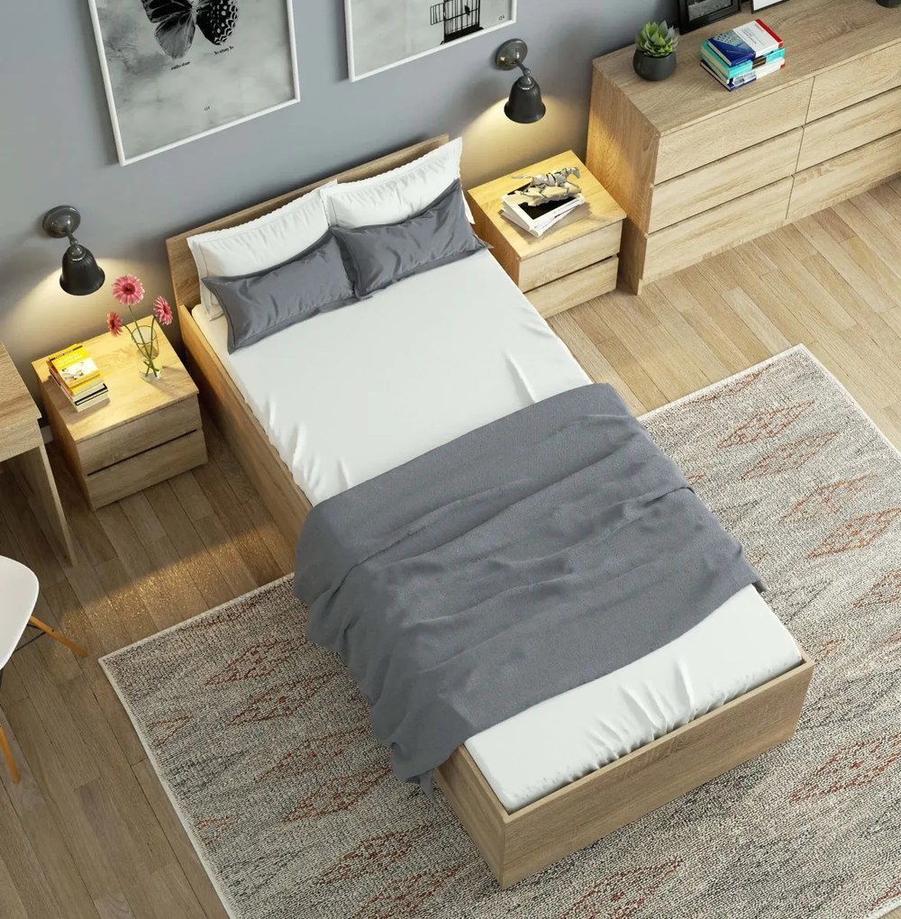 Posteľ CLP 90x200 cm s matracom a roštom dub sonoma