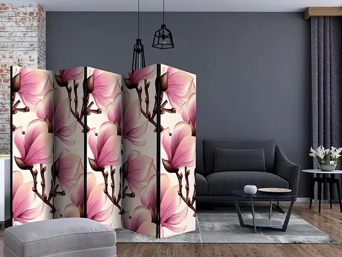 Paraván - Blooming Magnolias II [Room Dividers] Veľkosť: 225x172, Verzia: Akustický