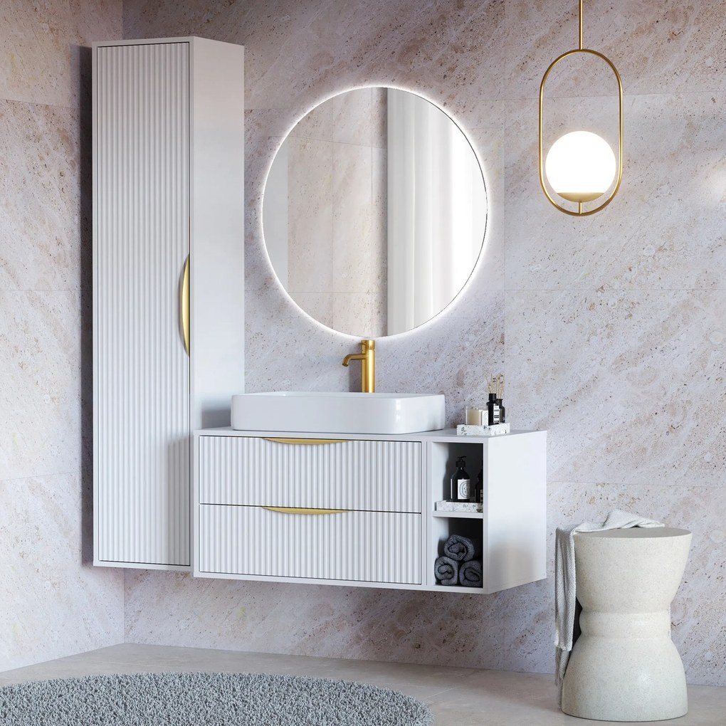 Závěsná skříňka pod umyvadlo Avila s deskou 80 cm bílá/zlatá