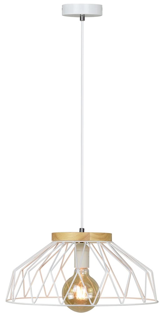 Visiaca lampa, biela/prírodná, drevo/kov, TREX TYP 2