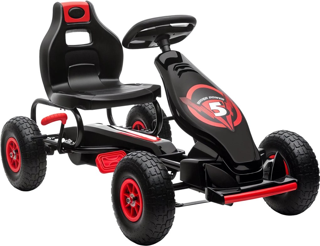 HOMCOM Go-Kart, Detské vozidlo s nastaviteľným sedadlom, Pedálový go-kart s gumovými pneumatikami, Pedál a ručná brzda, Kettcar pre deti 5-12 rokov, V