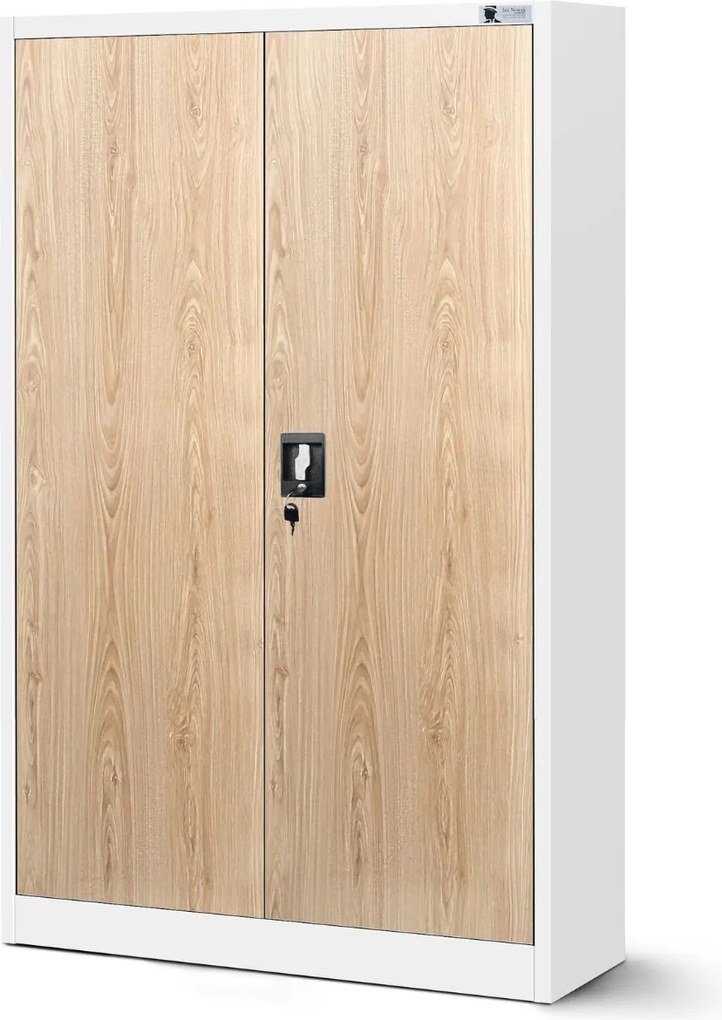Kancelárska kovová skriňa KEVIN: biela/dub sonoma 90x140 cm (1385)