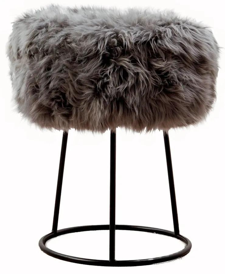Stolička so sivým sedadlom z ovčej kožušiny Native Natural, ⌀ 36 cm