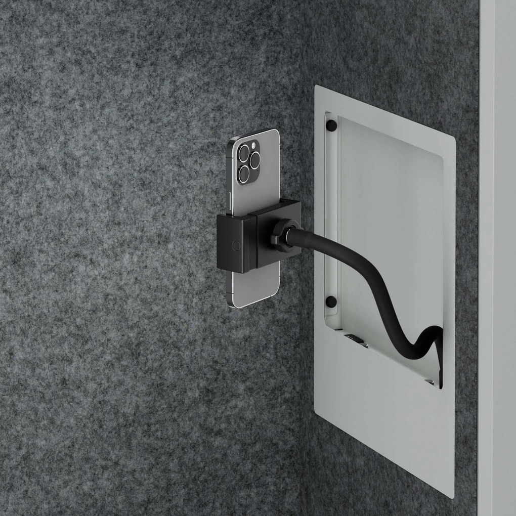 Kancelárska akustická kabína so sedadlom a portom USB-C, telo v sivý / sedák sivá v zelenej farbe, 600 mm: SALLY MentalBox