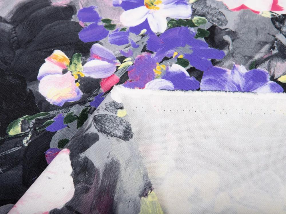 Biante Dekoračný záves PM-020 Maľované kvety na sivom 145x150 cm