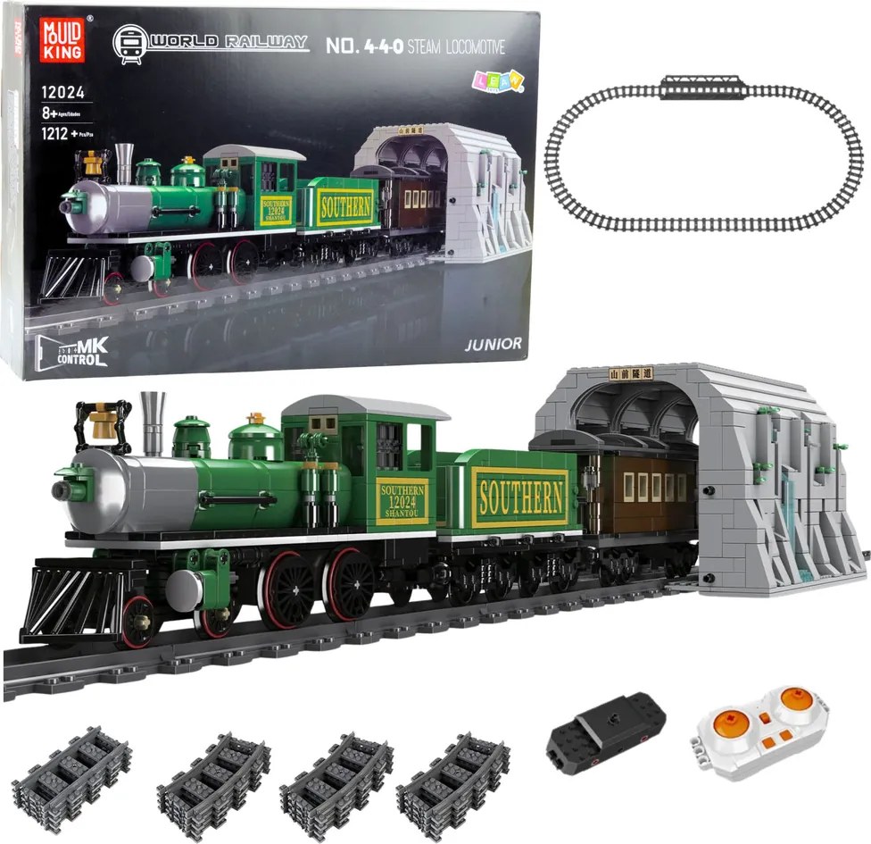 LEAN Toys Stavebnicové kocky – parný vlak s diaľkovým ovládaním RC, zelený, 1212 dielov