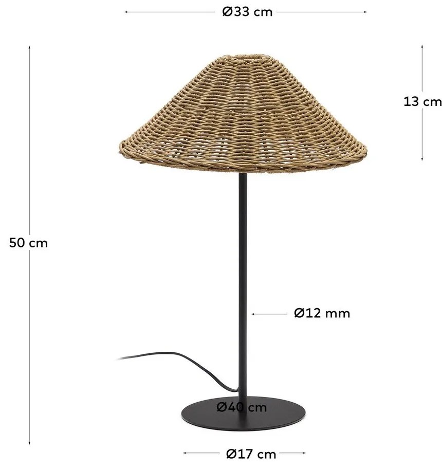 Stolová lampa s ratanovým tienidlom v čierno-prírodnej farbe (výška 50 cm) Urania – Kave Home