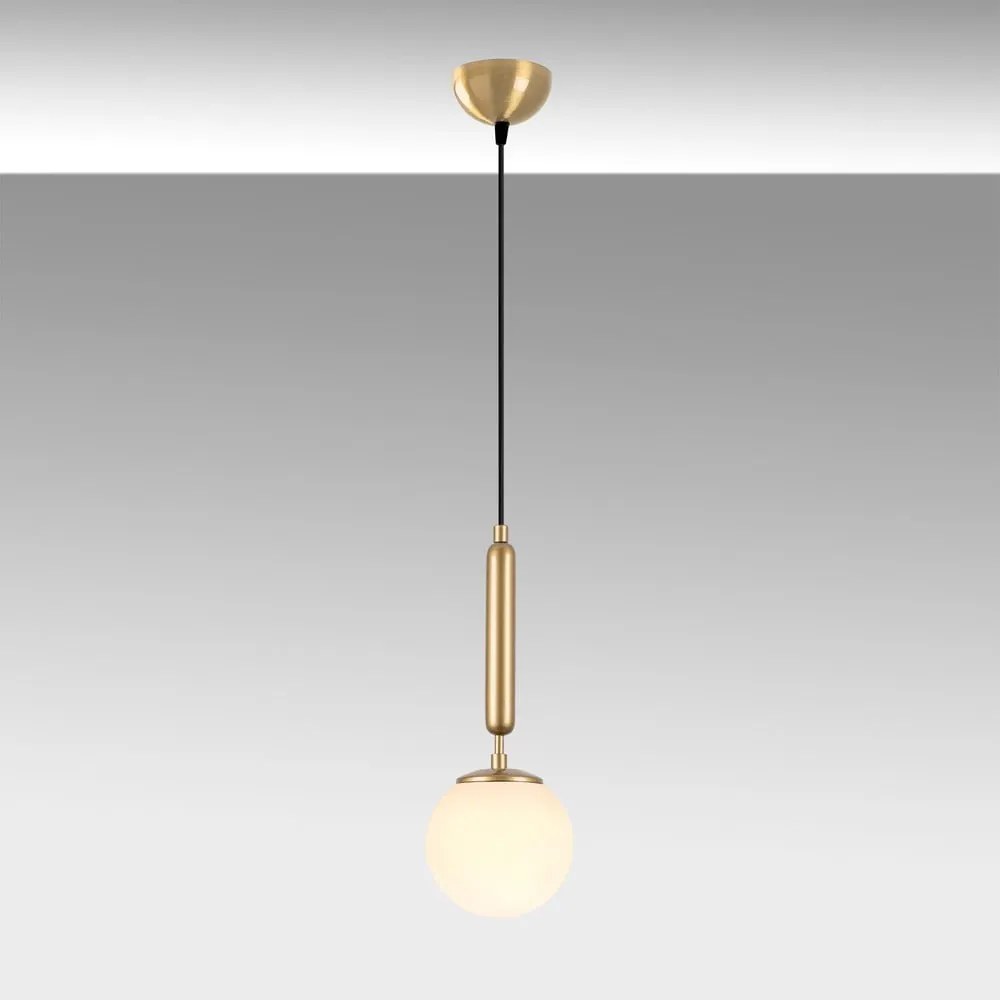 Biele/v mosadznej farbe závesné svietidlo so skleneným tienidlom ø 15 cm King – Opviq lights