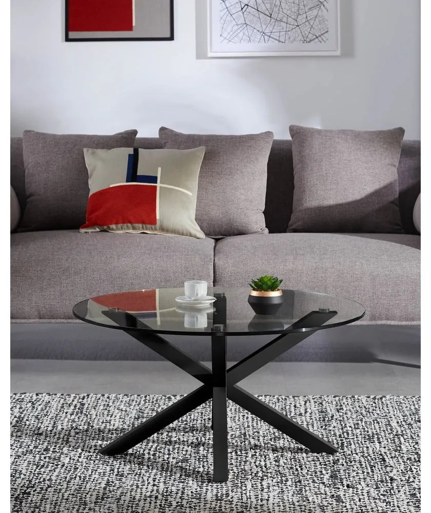 Čierny okrúhly konferenčný stolík so sklenenou doskou ø 82 cm Argo – Kave Home