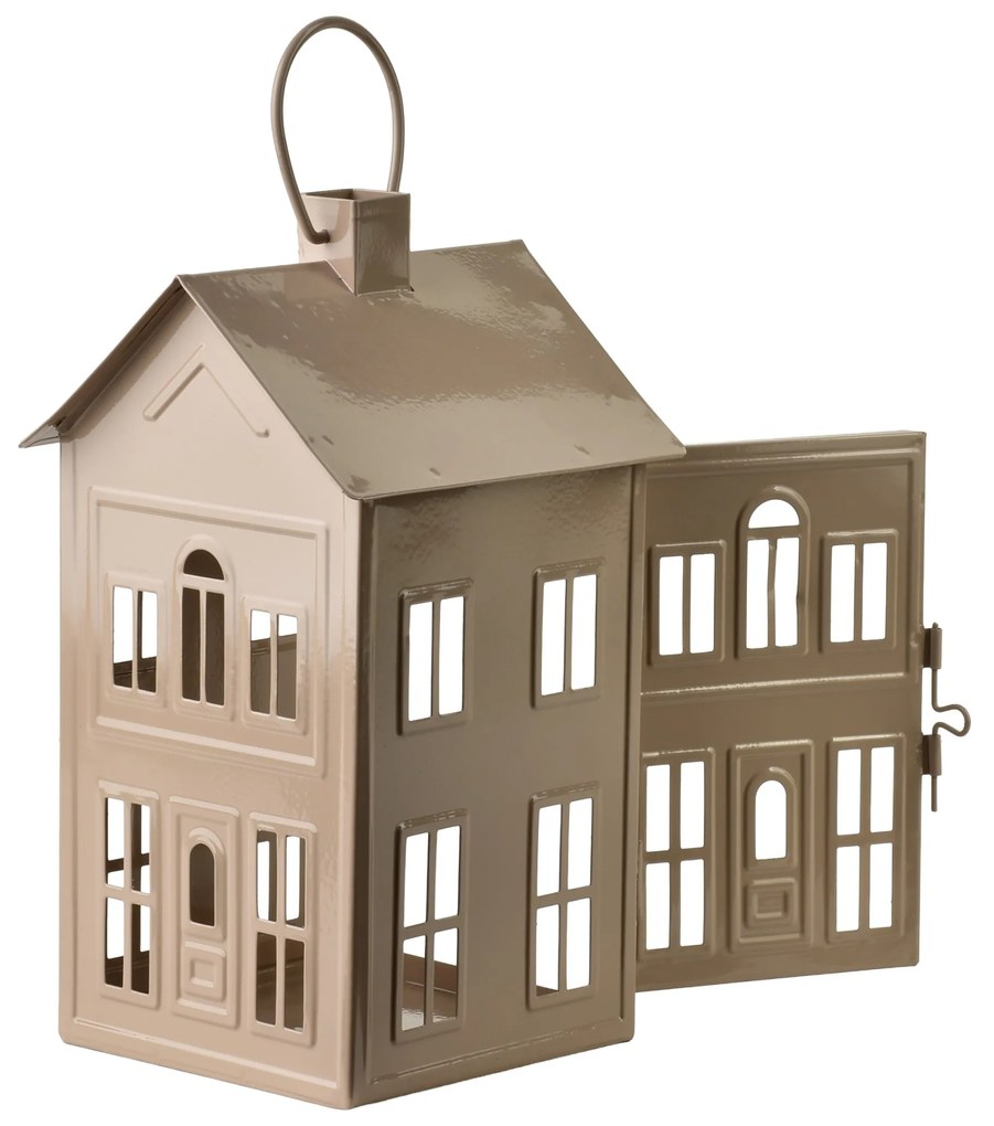 Kovová lucerna Roger 14,8x14,3x26,8 cm béžová