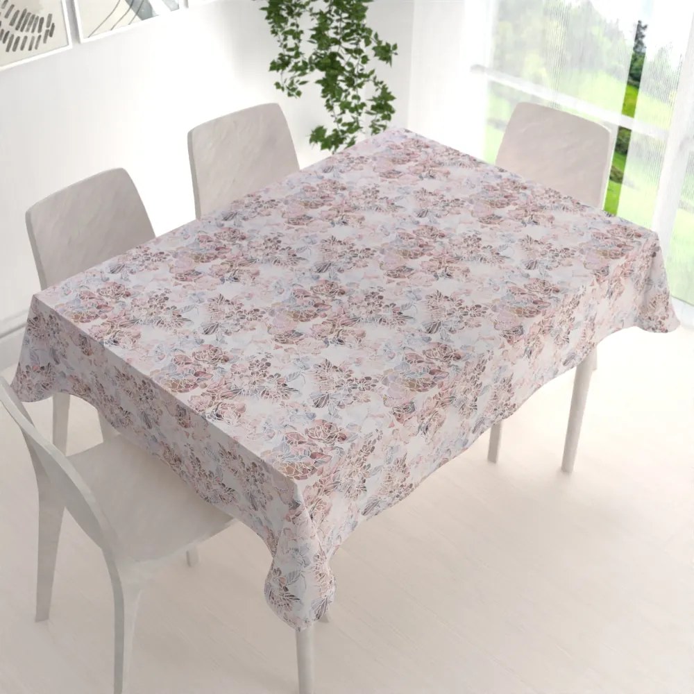 Biante Dekoračný obdĺžnikový obrus Rongo RGP-501 Ružovo-fialkové kvety na bielom 140x180 cm