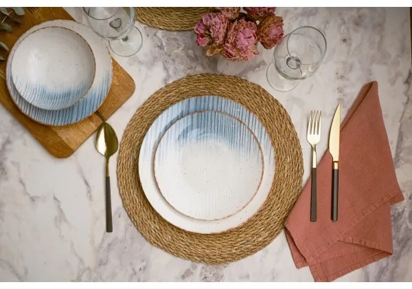 24-dielna jedálenská súprava, biela/modrá, porcelán