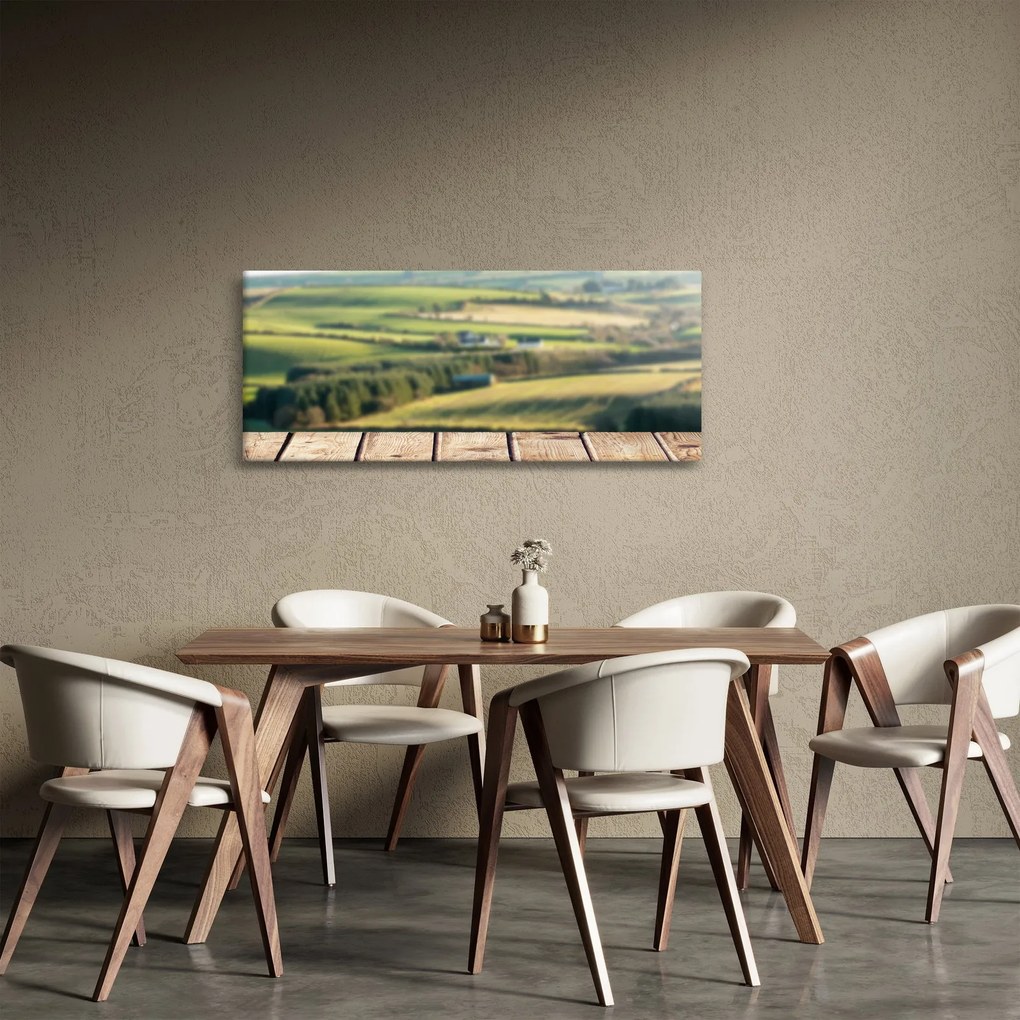 Obraz - Drevená polica s krajinou (120x50 cm)