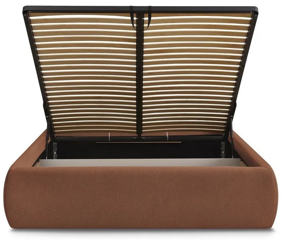 Oranžová čalúnená dvojlôžková posteľ s úložným priestorom/bez čela s roštom 180x200 cm Inera – Bobochic Paris