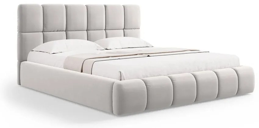 Svetlosivá zamatová čalúnená dvojlôžková posteľ s úložným priestorom s roštom 180x200 cm Bellis – Micadoni