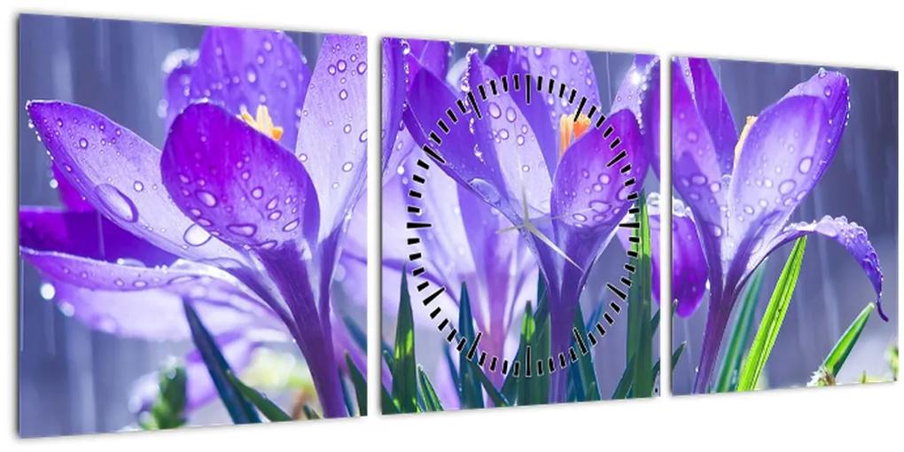 Obraz kvetov v daždi (s hodinami) (90x30 cm)