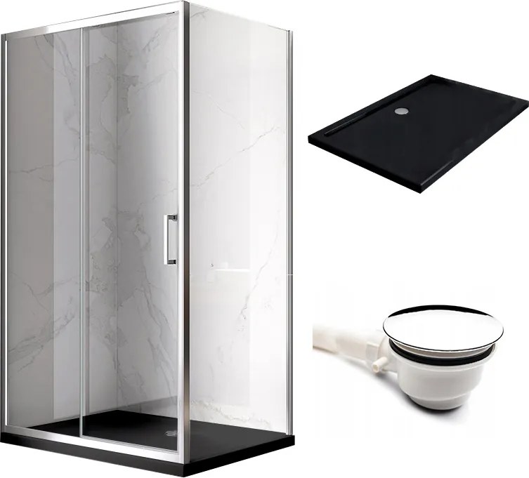 BPS-koupelny Obdĺžnikový sprchovací kút HYD-OK104C 120x90 chróm/transparent + vanička HYD-OSV-ST04C čierna