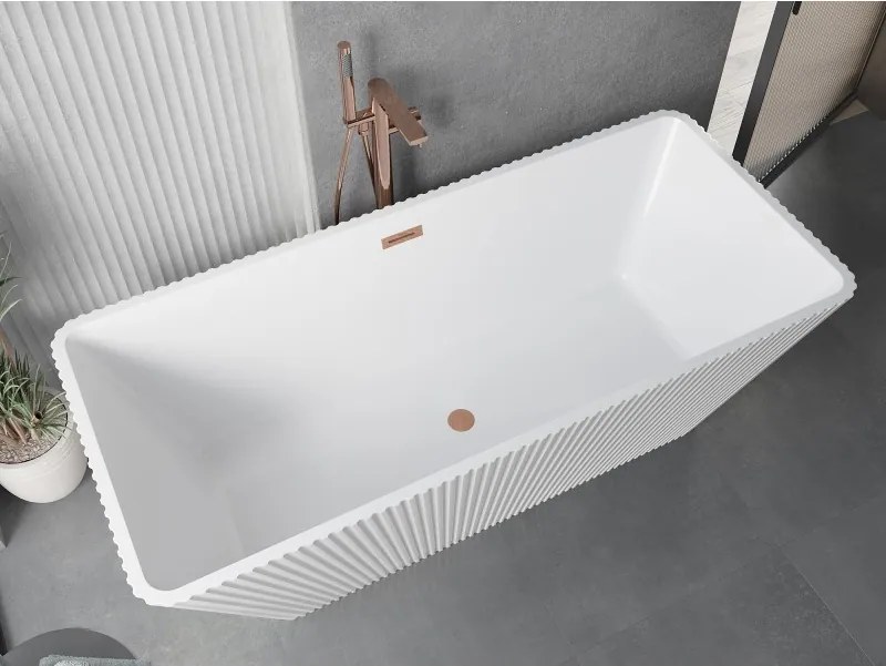 Mexen Tava, voľne stojaca ryhovaná vaňa 170 x 75 cm, biela lesklá, medený matný prepad, 52851707500-65