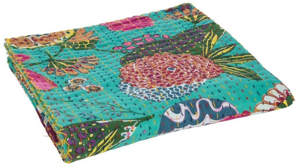 Tyrkysový bavlnený pléd s prešívaním Beach Plaid - 180*130 cm