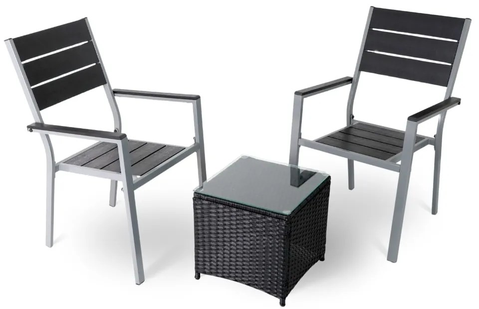 Záhradný balkónový set Renio - 2 miesta, čierna / sivá