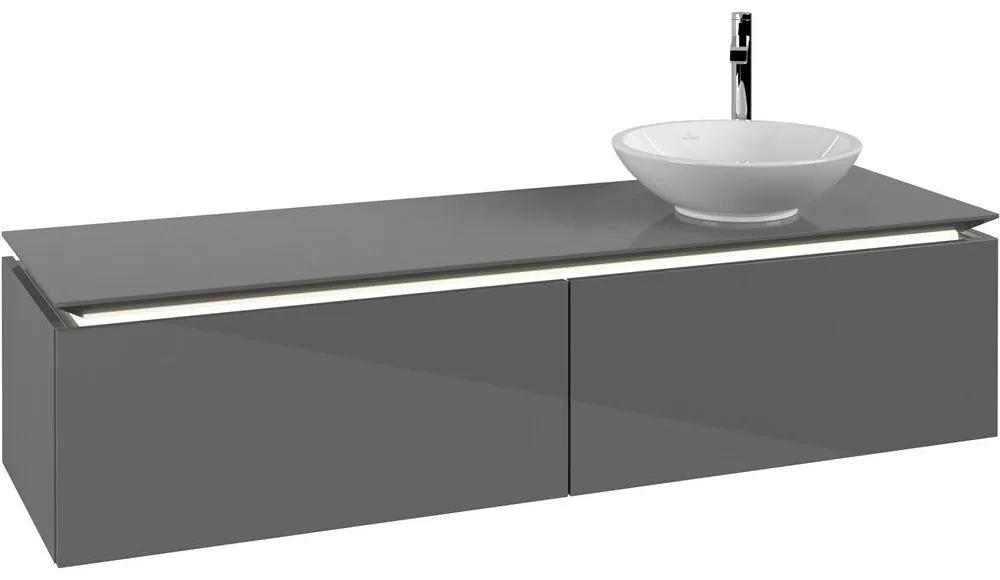 VILLEROY &amp; BOCH Legato závesná skrinka pod umývadlo na dosku (umývadlo vpravo), 2 zásuvky, s LED osvetlením, 1600 x 500 x 380 mm, Glossy Grey, B597L0FP
