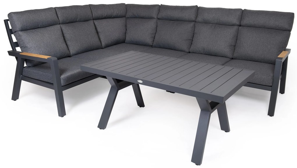 Hliníkový rohový nábytok BURY antracit + tmavé podušky