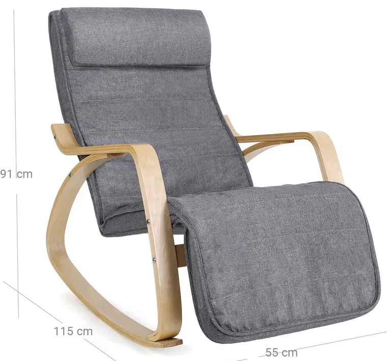 SongmicsHome Hojdacie kreslo, leňoška SWING nosnosť 150kg, 67x115x91cm, sivá