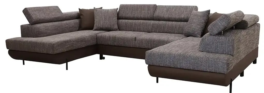 Rohová sedacia súprava - U s funkciou spania, vlnité pružiny ADIS Hnědá/hnědá