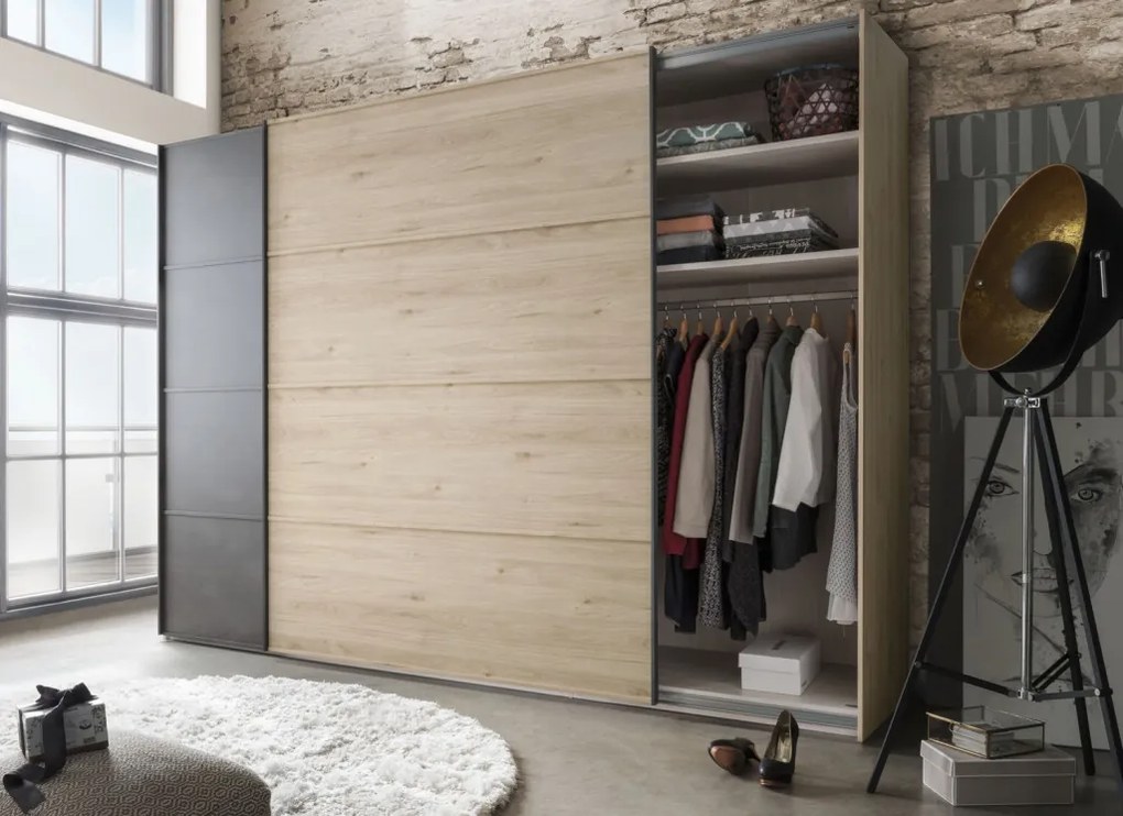 Šatníková skriňa Brüssel, 250 cm, kamenný dub/šedá