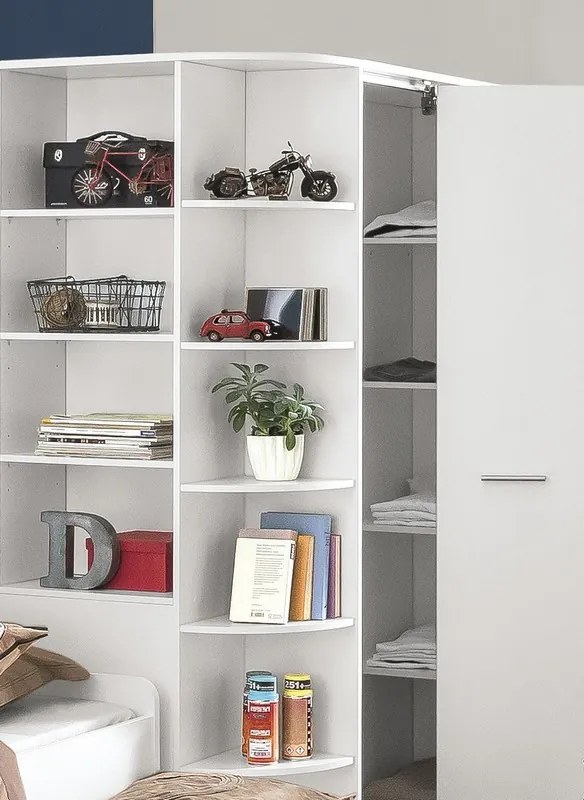 Rohová šatňa - Šatníková skriňa Joker, biela / sivý betón