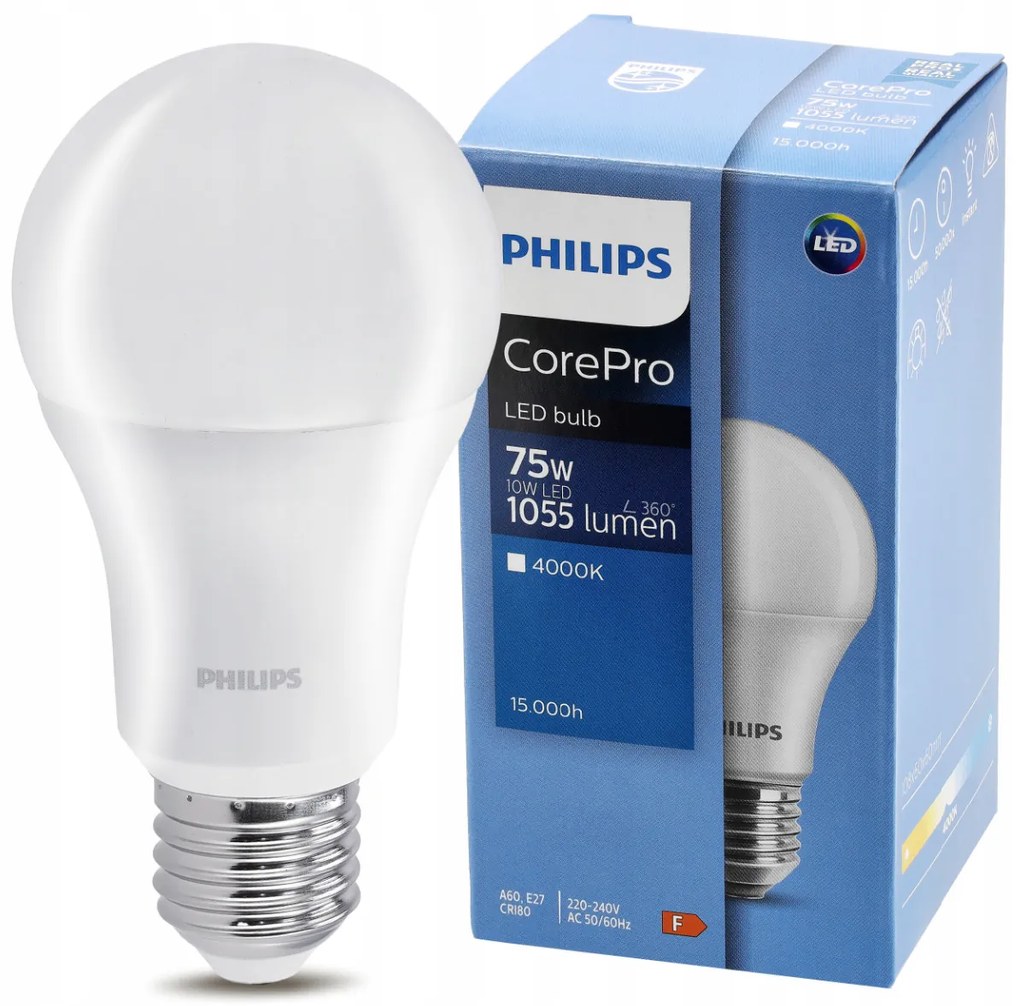 LED žiarovka Philips E27 - 10W - 1055 lm - neutrálna biela - CorePro Premium A60