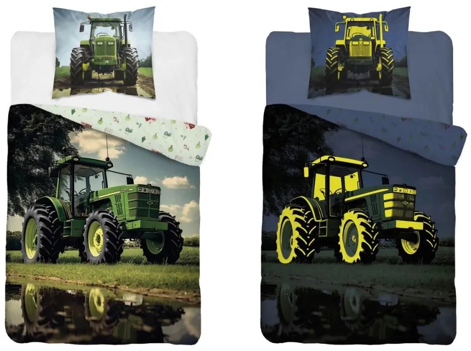 Detská posteľná bielizeň 100 % bavlna –  Traktor - svieti v tme Šírka: 140 cm | Dĺžka: 200 cm