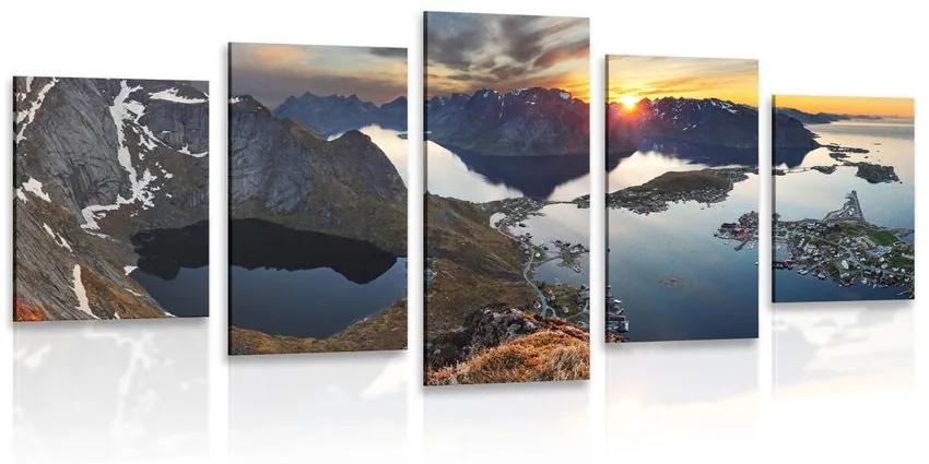 5-dielny obraz očarujúca horská panoráma so západom slnka Varianta: 100x50