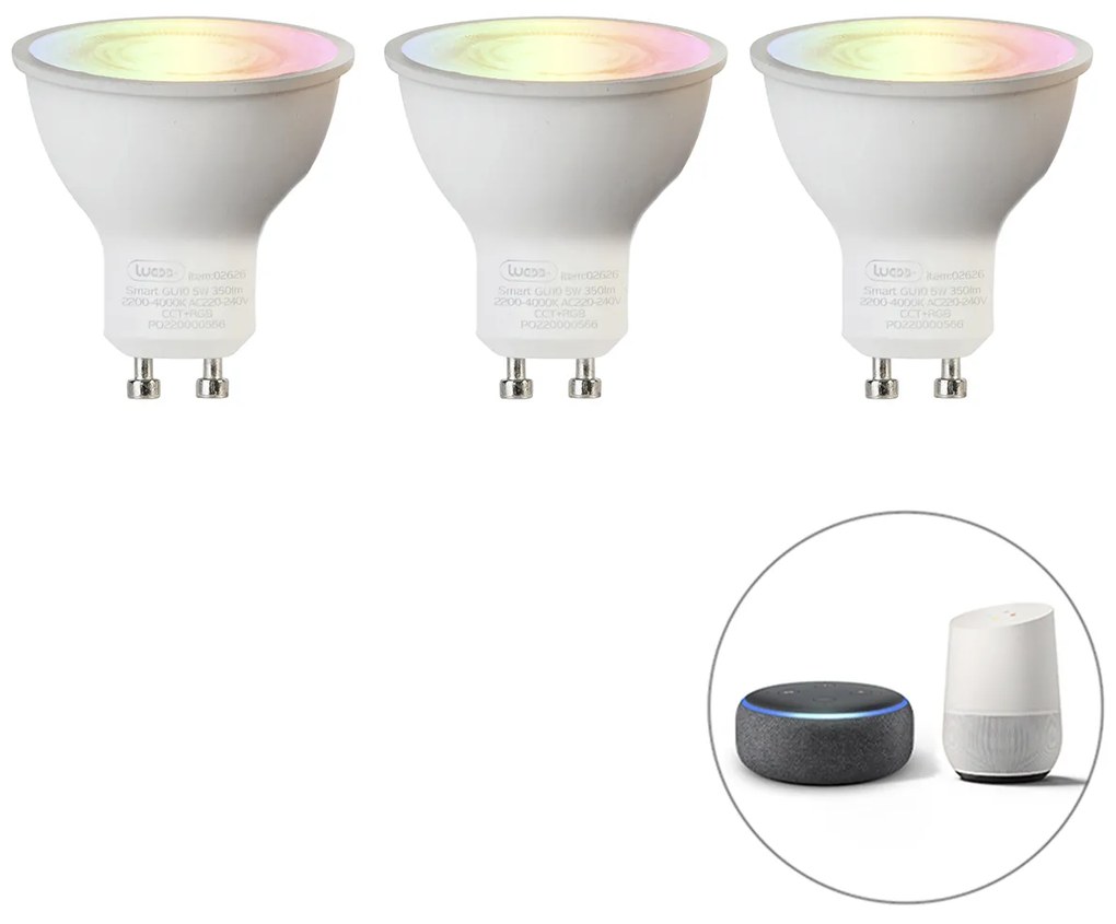 Sada 3 smart GU10 RGBW LED svietidiel 5W 350 lm 2200-4000K