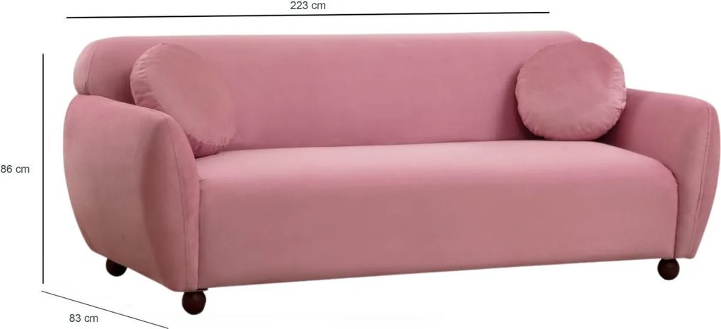Třímístná pohovka Eddy 223 cm růžová