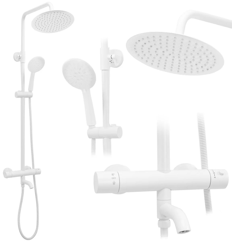 Sprchový set s termostatom Rea Lungo biely - vaňová batéria, dažďová a ručná sprcha