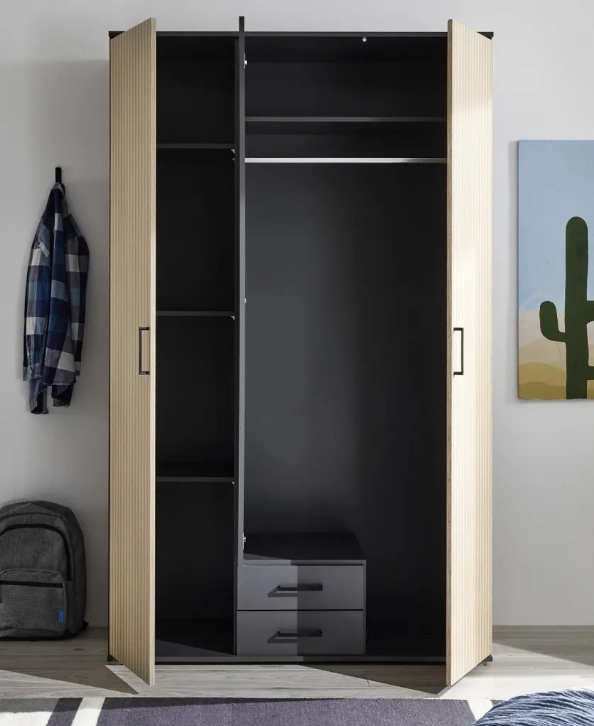 Šatníková skriňa Laurie, 120 cm, grafit/dub