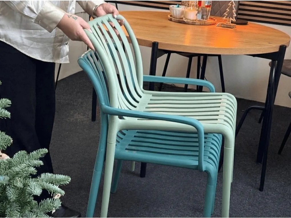 Plastová stolička TREGO s područkami, zelená